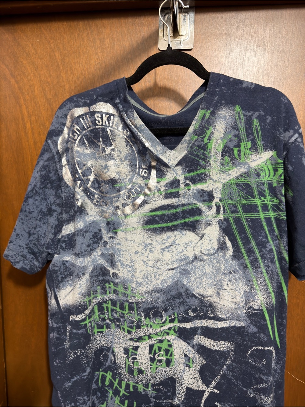Vintage Marc Ecko Cut & Sew Graphic V-Neck Tee Y2K Blue XXL